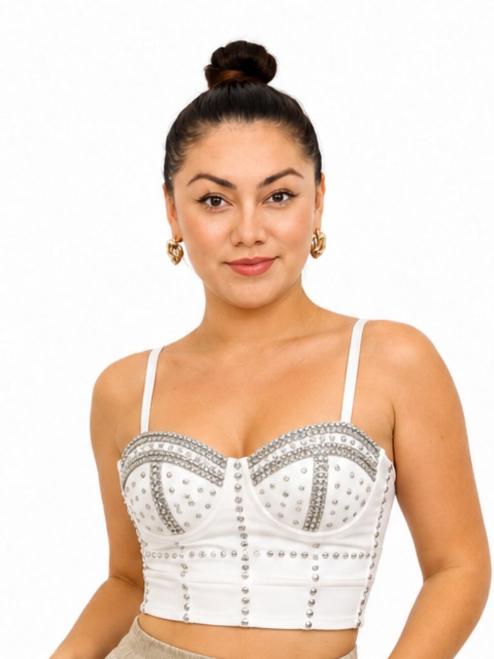 Women’s Rhinestone Bustier Corset Top, Embellished Sweetheart Neck Crop Top